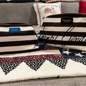 Henri Bendel Brown and White Striped Cosmetic Bags